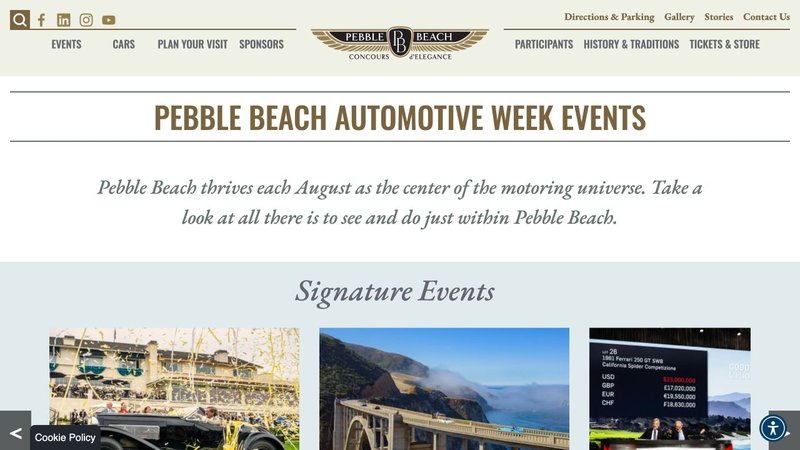 Preview of the official Pebble Beach Concours d’Elegance · 2027 website