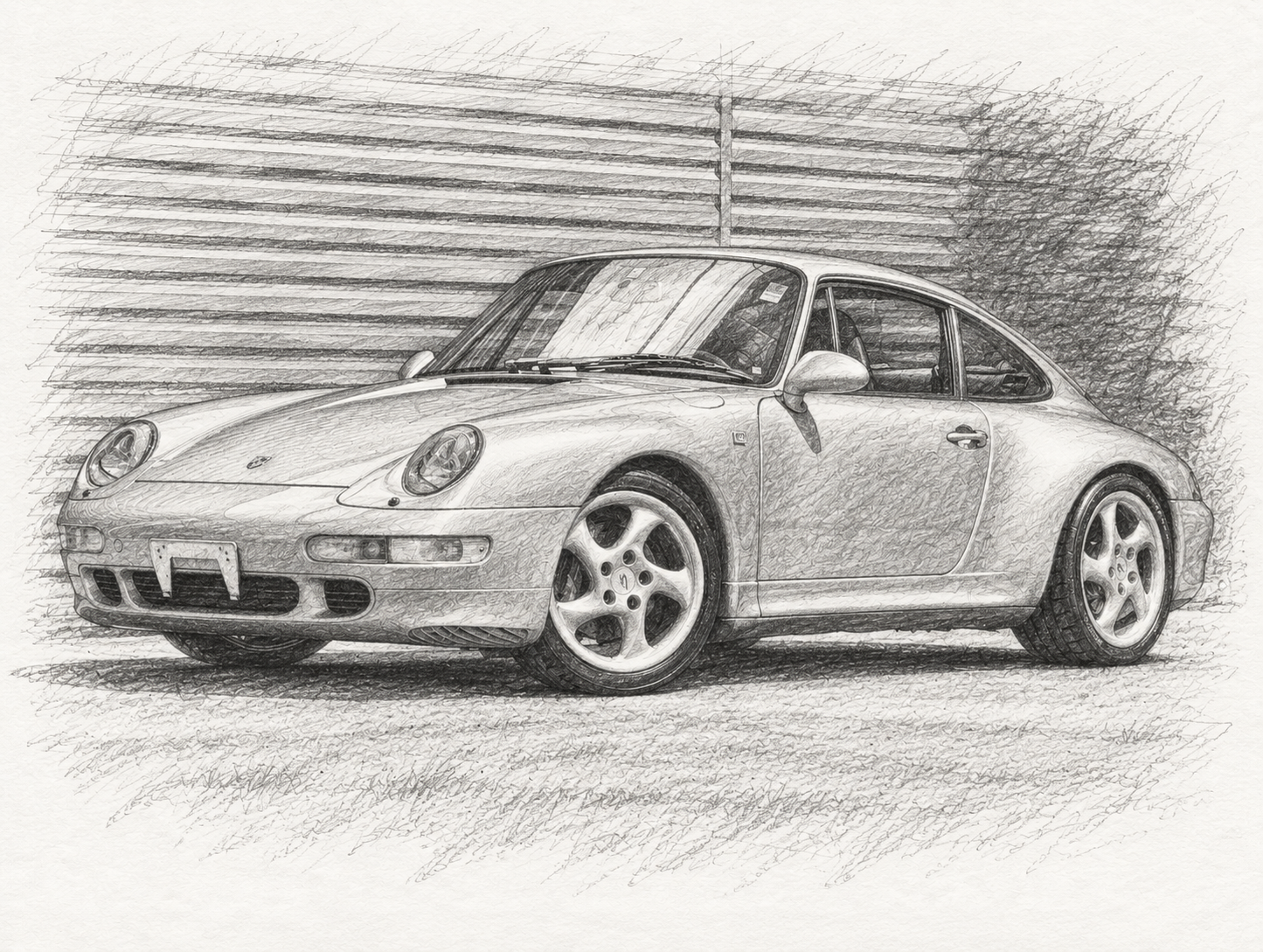 Pencil sketch of a Porsche 993 coupe